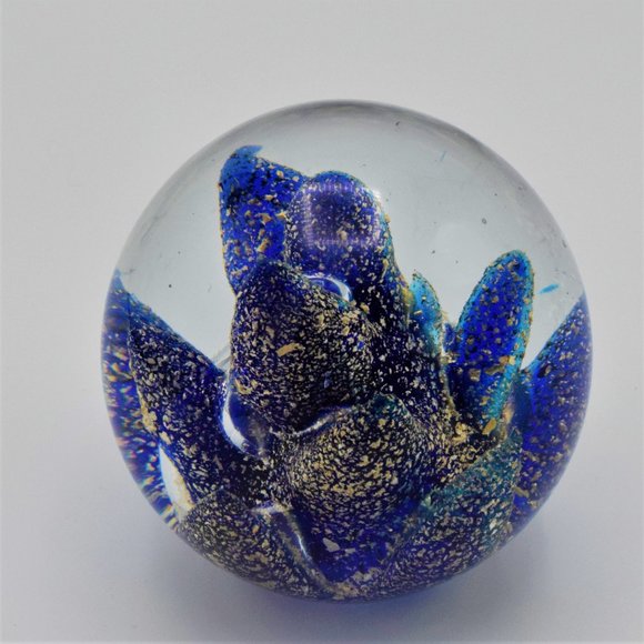 Vintage Cobalt Blue and Gold Flecks Paperweight - Picture 2 of 9
